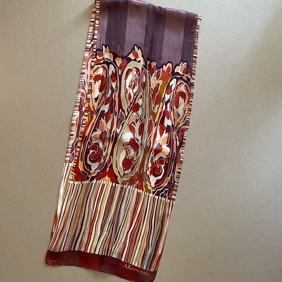 Anne Klein silk scarf autumnal colors 10 by 52 inches. - Picture 2 of 6